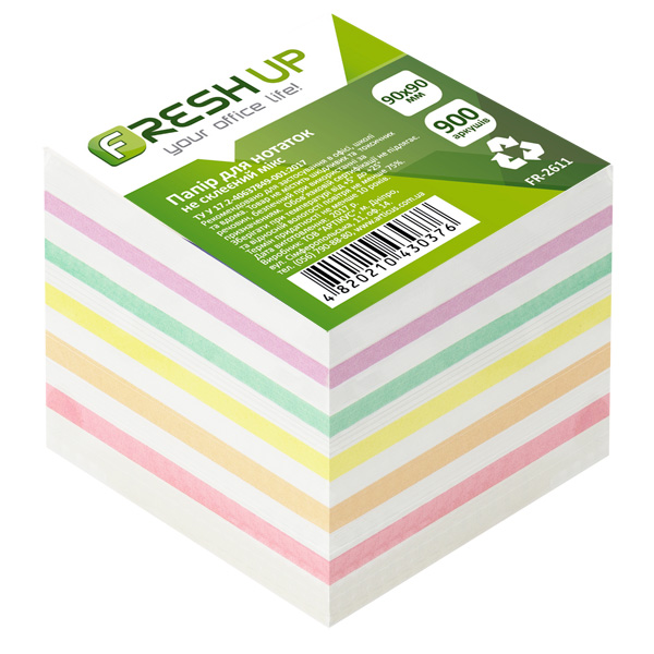 Блок паперу для нотаток 90х90х900 листов не клеєний, Мікс Fresh Up